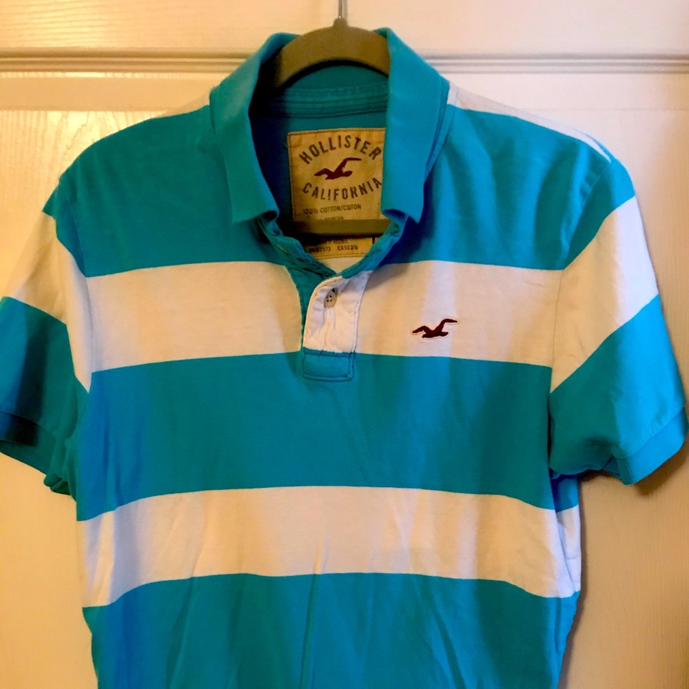 Men’s Hollister polo. Blue/white stripe. Lg.